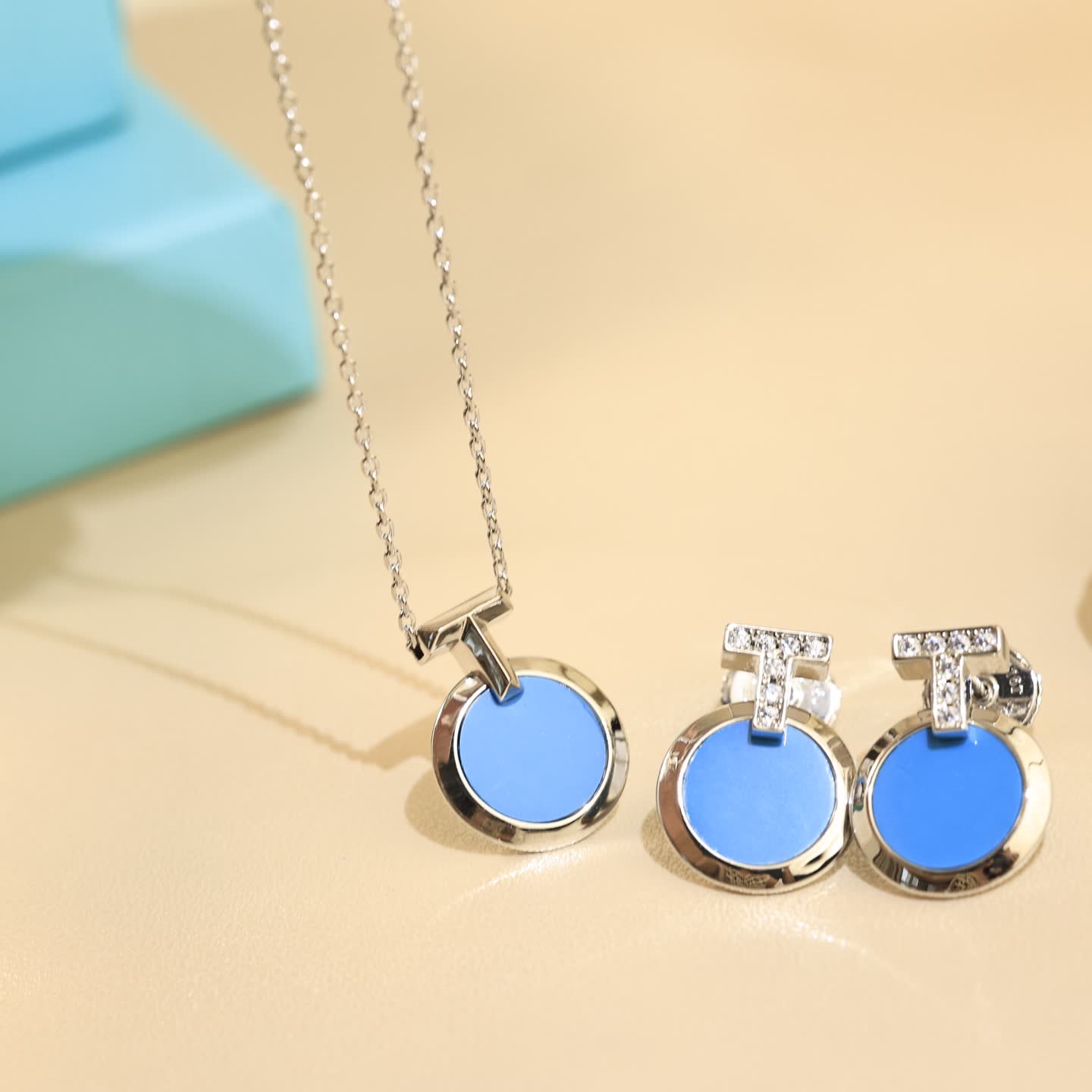 Tiffany & Co. Blue Enamel Circle Pendant Necklace